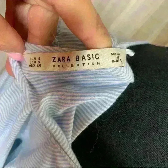 Zara Basics Stripes Embroidered Top 3/4 Sleeve Wide Sleeve - Picture 4 of 4